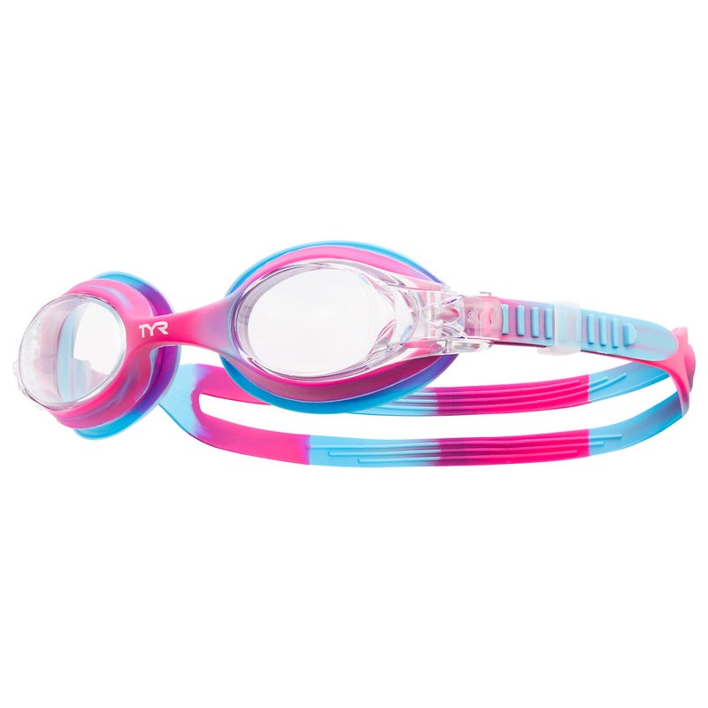 TYR Swimple Tie-Dye Kids' Swim Goggles - Non-Mirrored Swimming Goggles for Competitive Training and Recreation - Anti-Fog, UVA/UVB Protection, Watertight Seal - Pink/Blue - Image 1